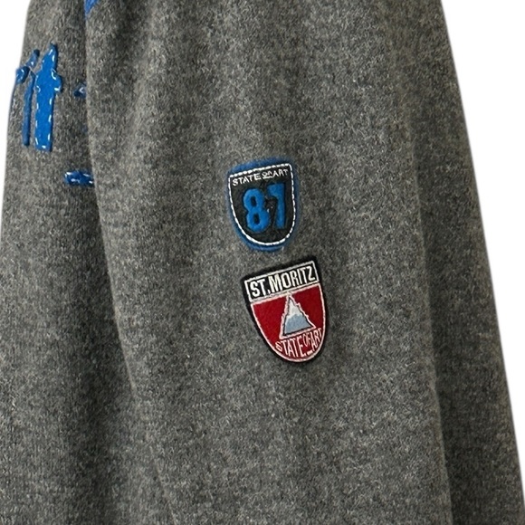 State of Art Men’s Pure Wool Sweater Size M Gray Blue Trim St. Moritz Patch - Picture 4 of 11